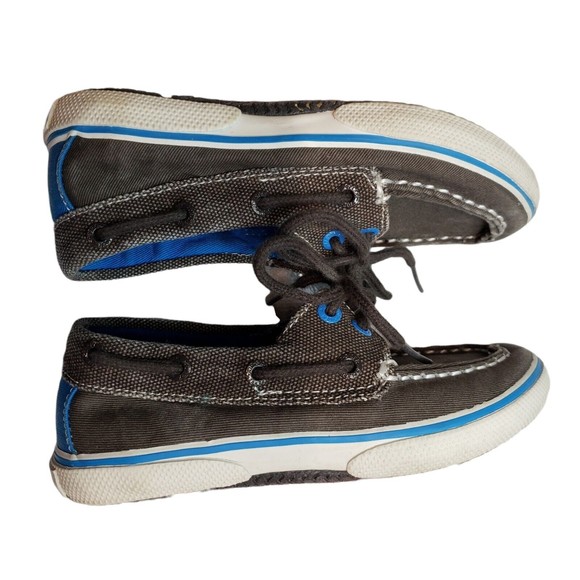 Sperry Top-Sider Boys Boat Shoes Size 11M Brown Canvas Blue Accents Tie Laces - Picture 5 of 9